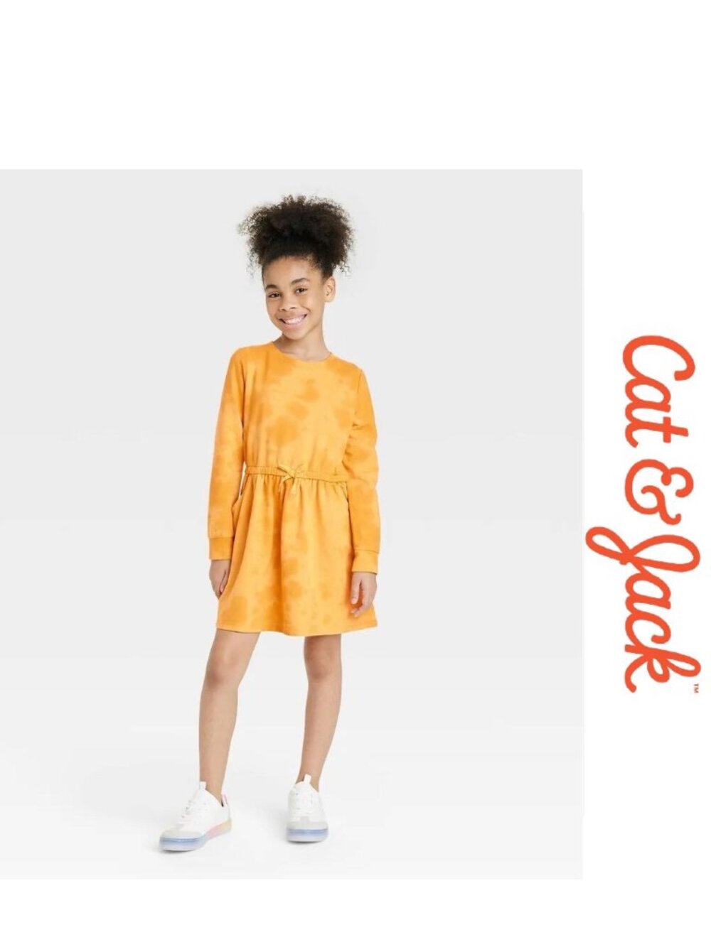 Cat & Jack | Mustard Wash Long Sleeve French Terry Dress | Size Medium (7/8)